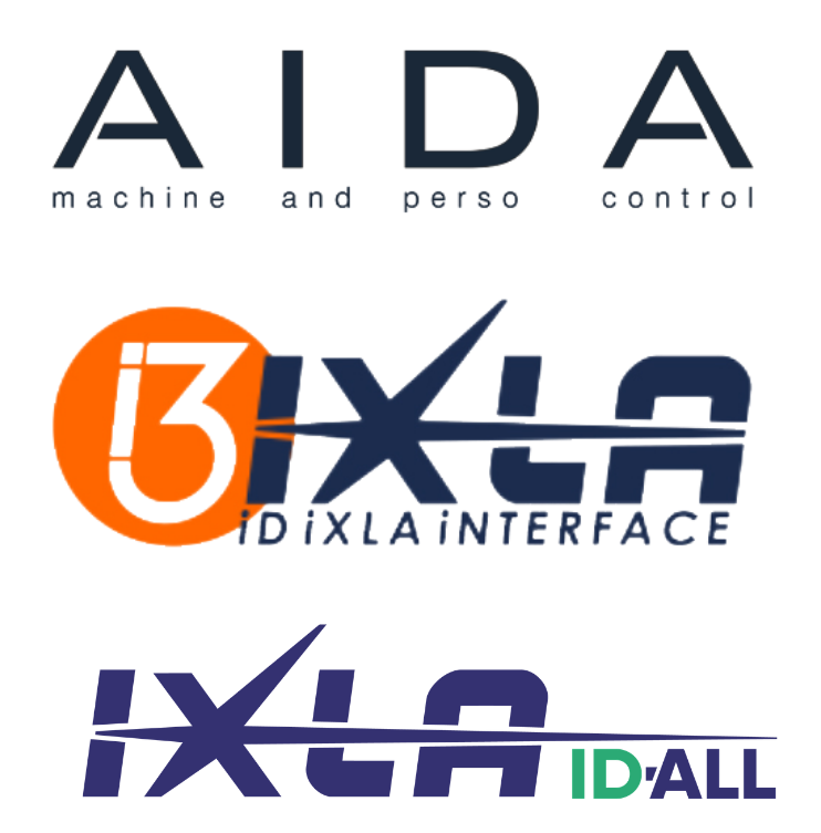 Logotypy oprogramowania IXLA: AIDA, i3 i IXLA-ID-ALL